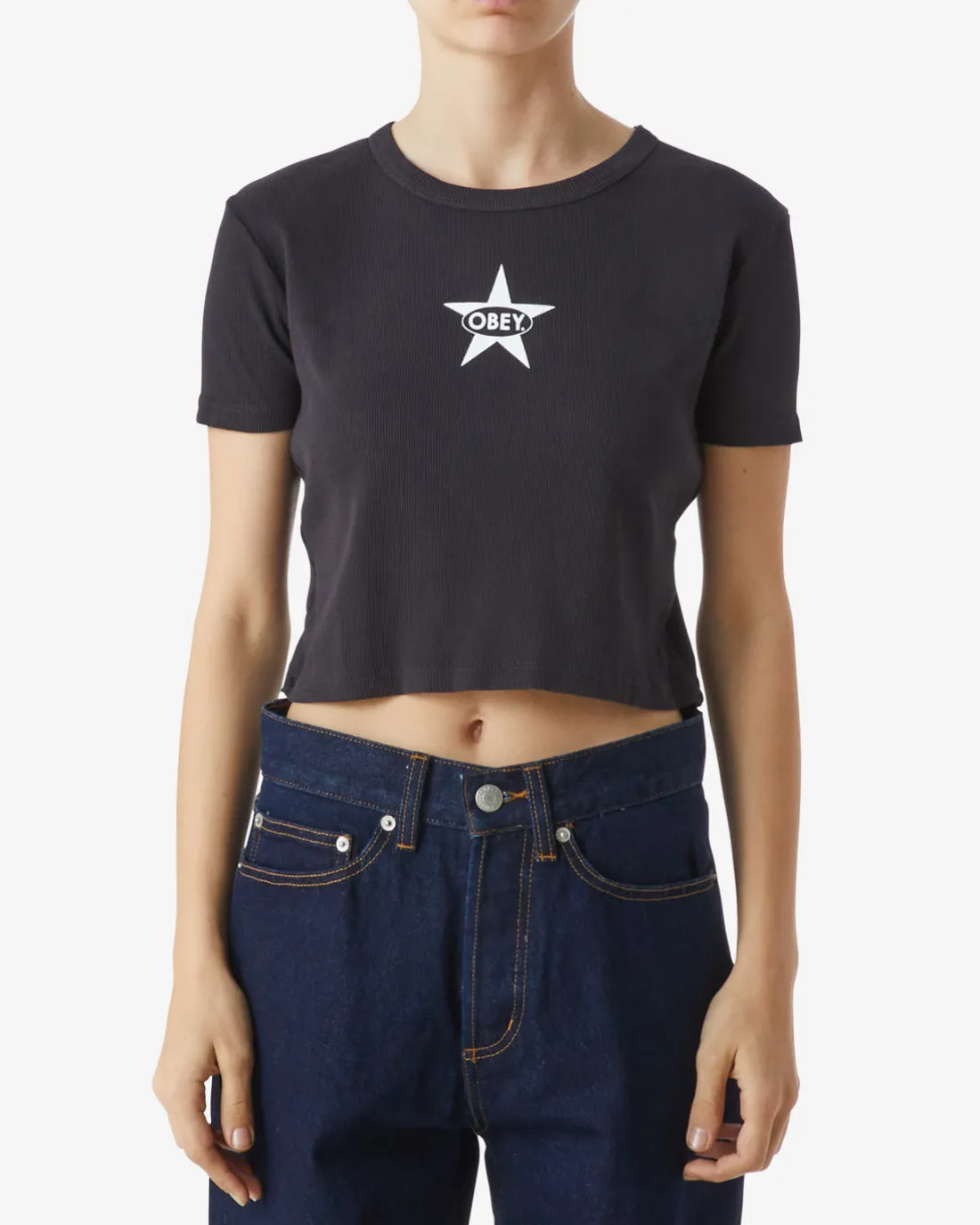 Fashion OBEY STAR CROPPED RIB T-SHIRT Women T-Shirts