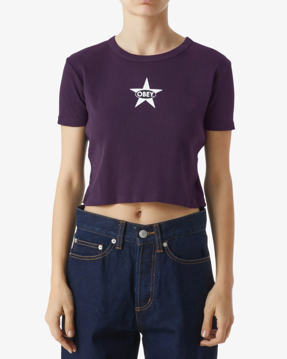 Fashion OBEY STAR CROPPED RIB T-SHIRT Women T-Shirts